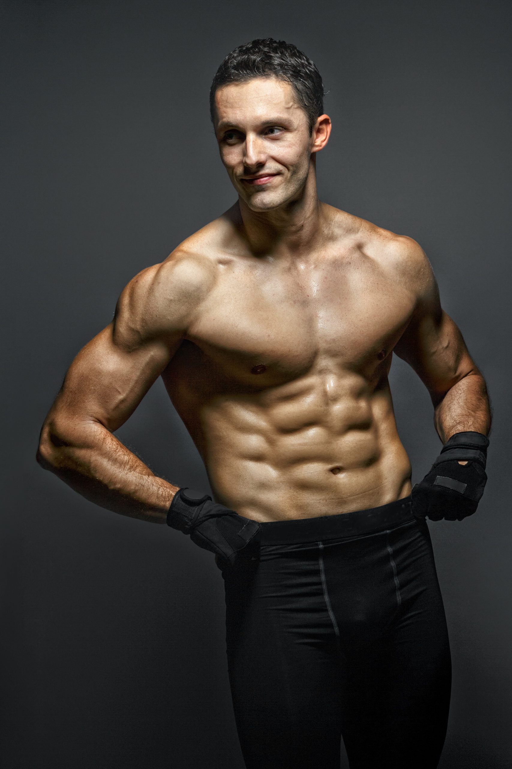 man wearing black elastic trousers