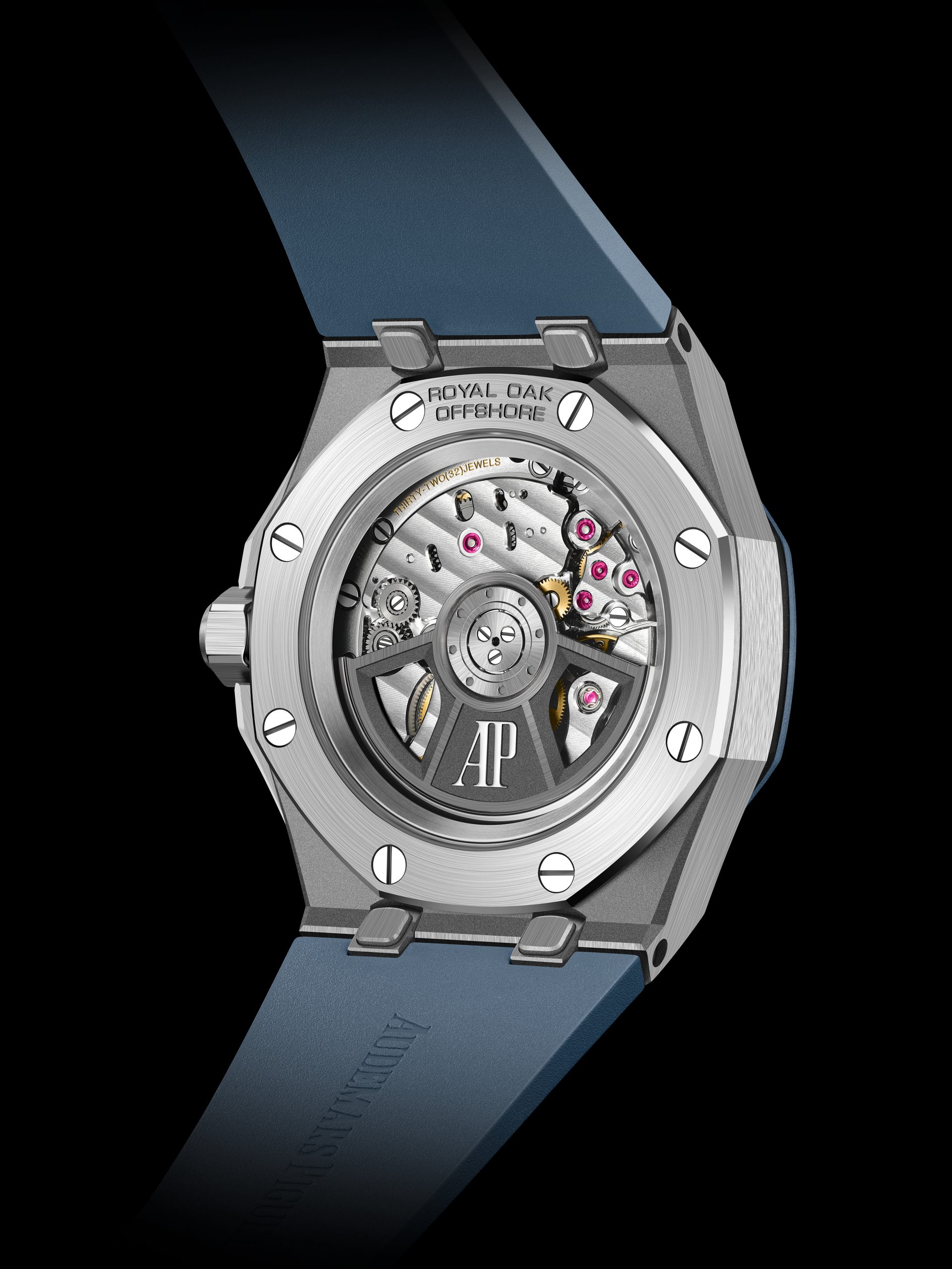 Audmars Piguet Royal Oak Offshore 精鋼運動錶錶背，透視4302自動機芯
