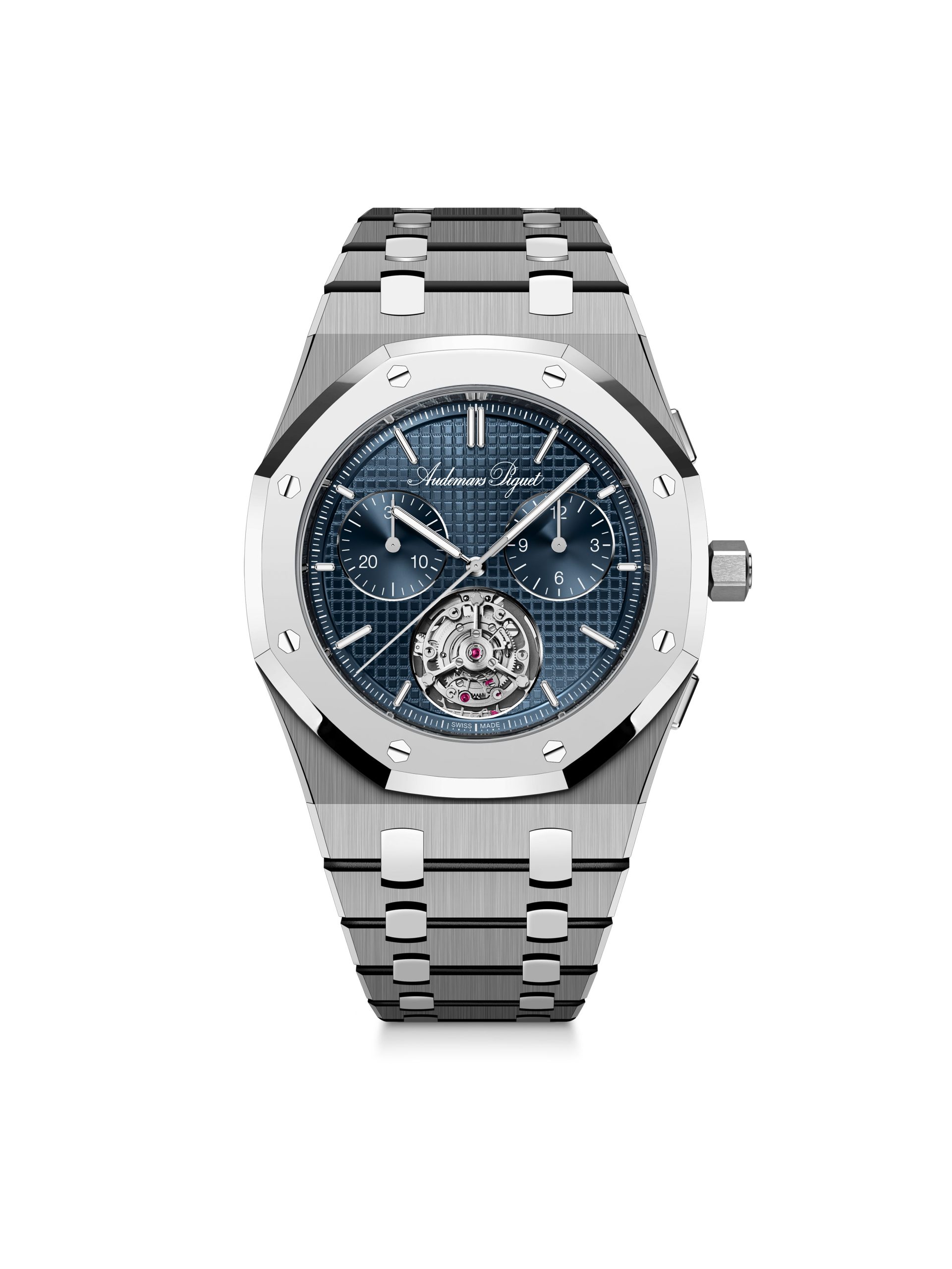 Audemars Piguet愛彼Royal Oak 皇家橡樹系列「Jumbo」超薄自動上鏈飛行陀 飛輪計時碼錶RD#5以創新技術與人體工學設計，重新定義計時碼錶的舒適度與精準度。限量150枚。PHOTO/ AUDEMARS PIGUET