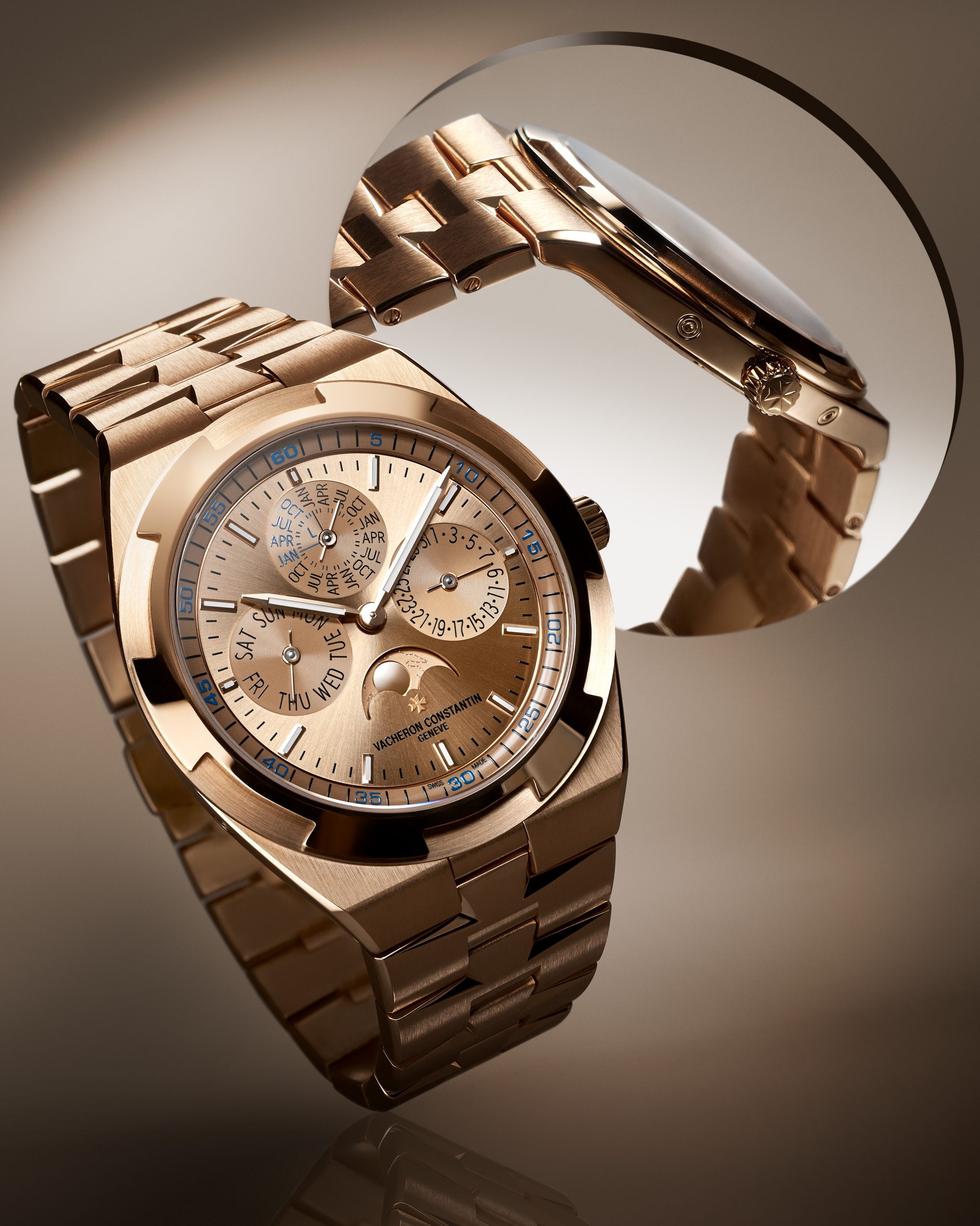 Vacheron Constantin江詩丹頓Overseas系列超薄萬年曆腕錶：通體粉紅金綻放溫潤光澤