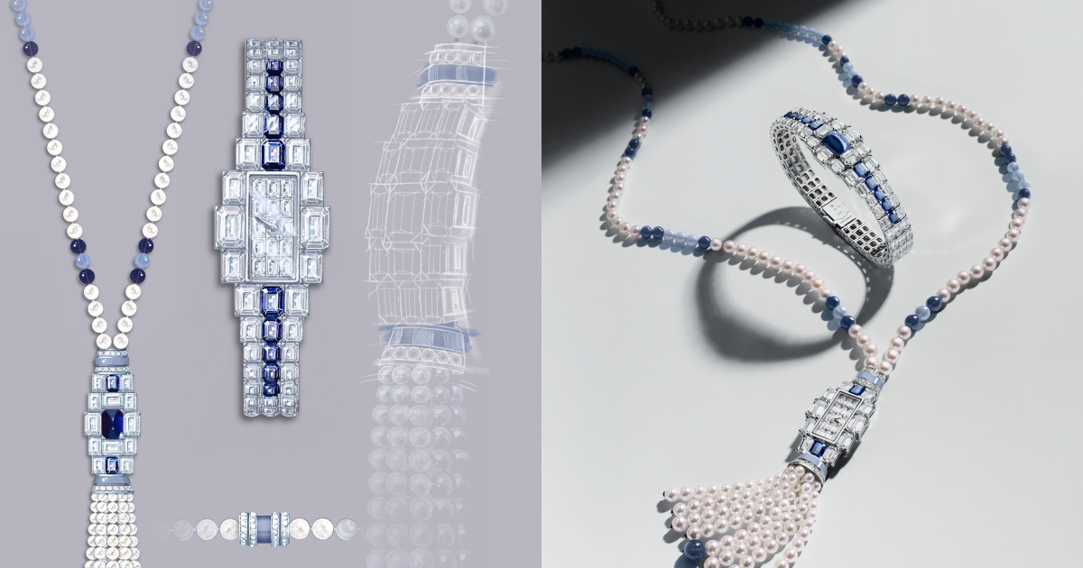 錶殼和頸鏈吊墜可互相替換佩戴。吊墜主石是糖果山形切割藍寶石、紅寶石或祖母綠，襯長方形切割鑽石。PHOTO/ VACHERON CONSTANTIN