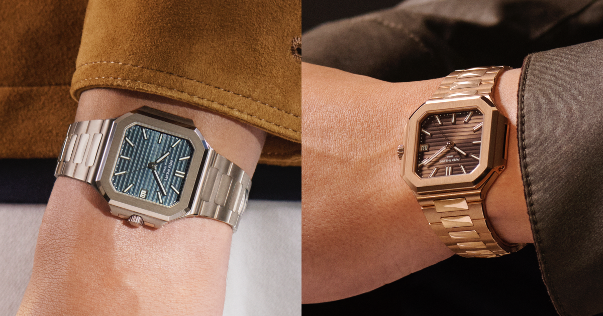 中裝Cubitus白金大日期及大三針腕錶（編號7128/1G）及玫瑰金大日期及大三針腕錶（編號7128/1R），是目前Cubitus時計系列中唯一兩款採用全白金或全玫瑰金鑄造錶殼和錶鏈之型號，錶殼直徑40毫米，厚8.5毫米，尺寸更貼合纖幼的手腕線條。PHOTO/ PATEK PHILIPPE