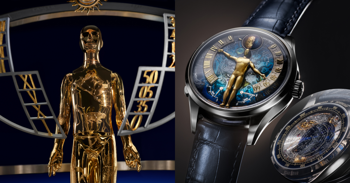 Métiers d'Art藝術大師系列Tribute to the Quest of Time腕錶的創作靈感源自座鐘。它的錶盤設有金屬動偶(The Astronomer),雙臂運作機制如同逆跳時針和分針,提供「連續顯示」和「按 需顯示」兩種模式。PHOTO/ VACHERON CONSTANTIN