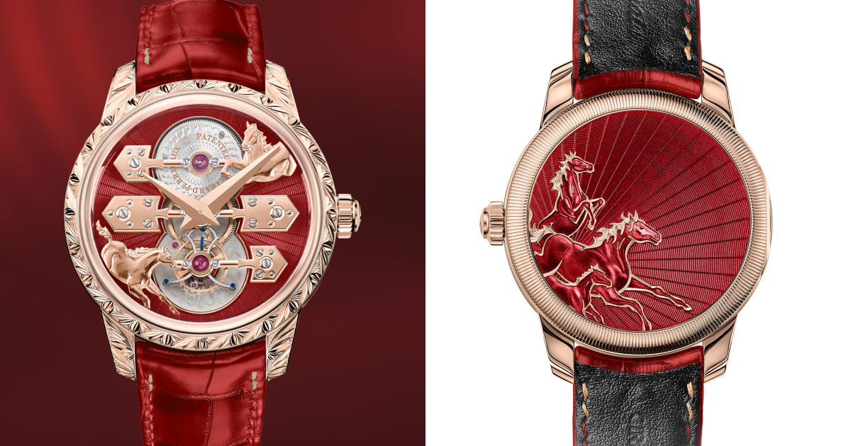 這枚新年特別版腕錶沿用經典三根平行板橋構造，其中兩枚箭形板橋改用馬形雕刻，襯「神秘駿馬」鉸接式底蓋，洋溢丙午年傳統色彩。PHOTO/ GIRARD-PERREGAUX