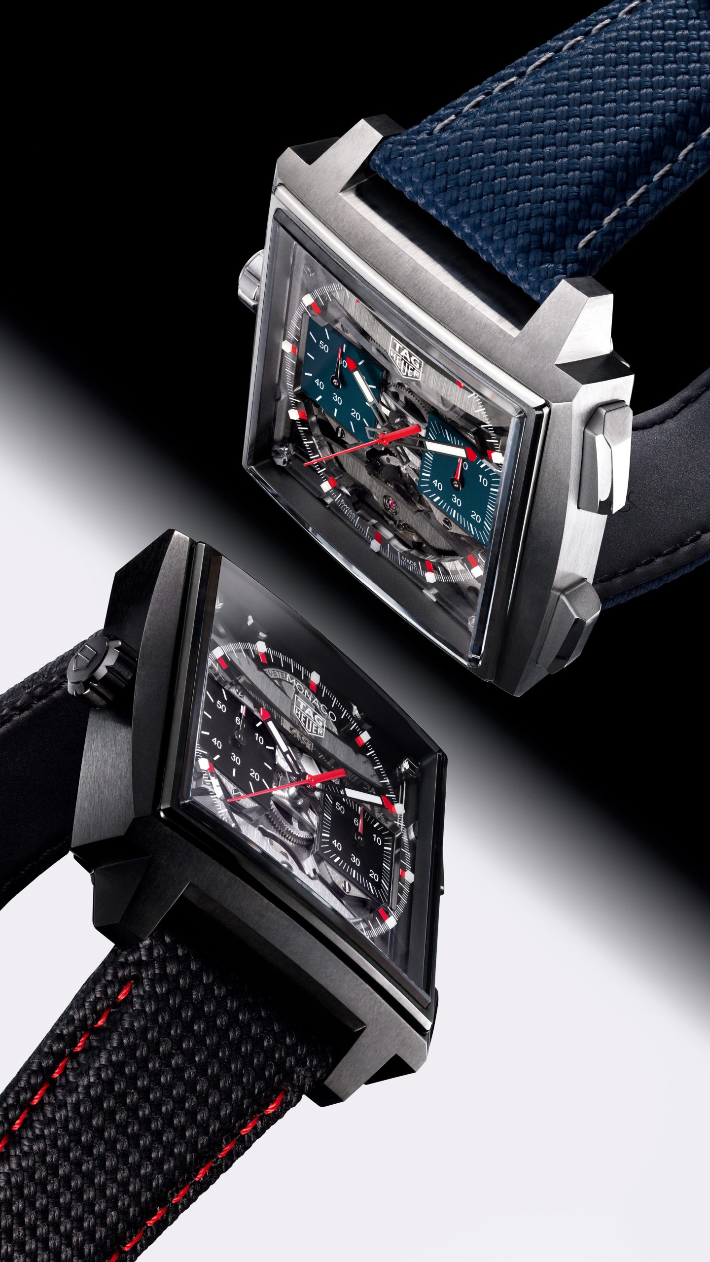 兩款TAG Heuer Monaco Evergraph腕錶搭載全新Calibre TH80-00自動機芯，其計時裝置採用品牌主導研發的柔性計時機制。PHOTO/ TAG HEUER