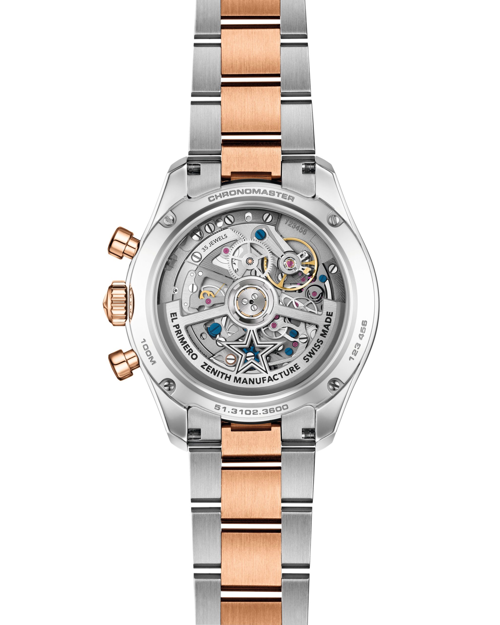 Chronomaster Sport精鋼玫瑰金腕錶錶背