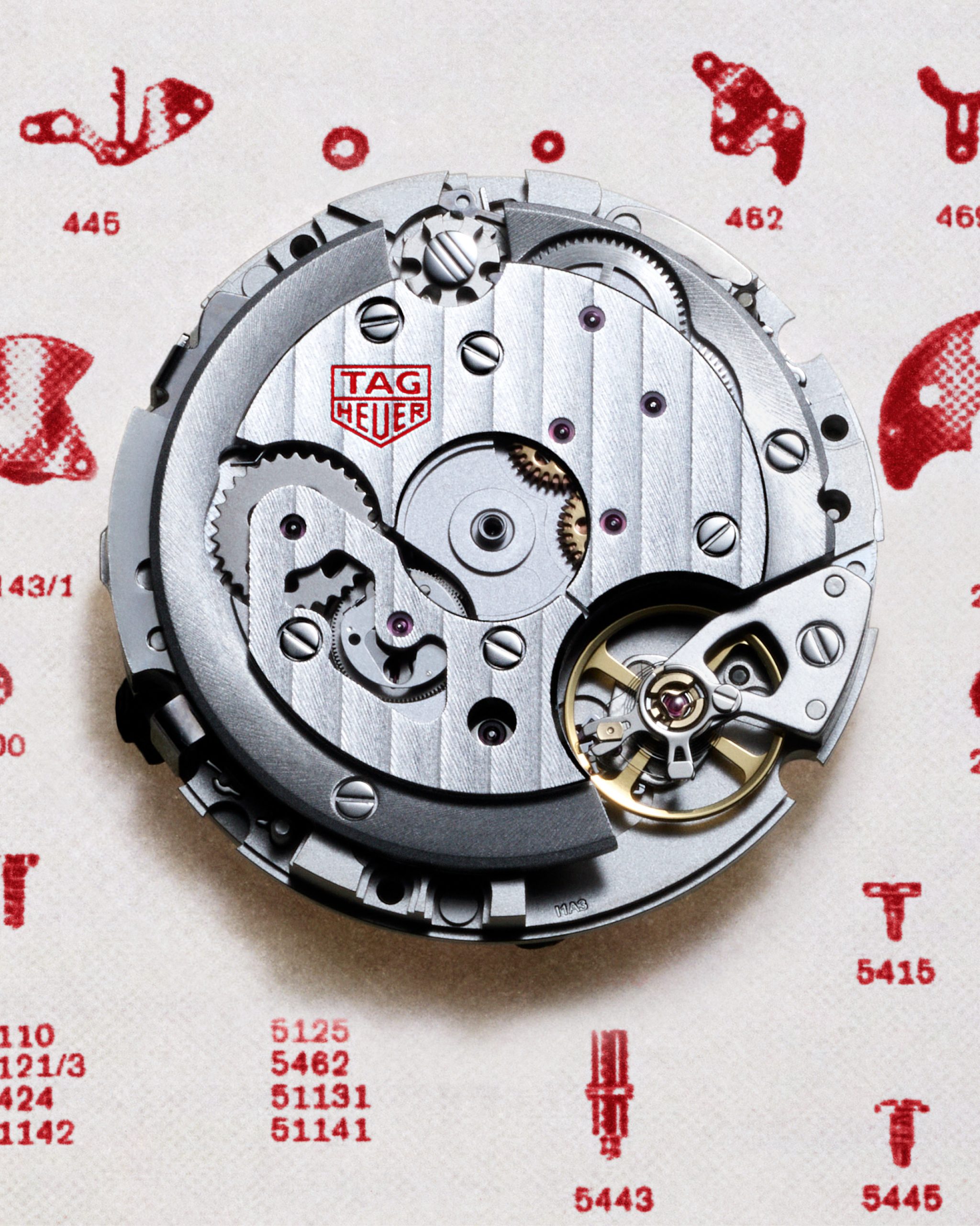 全新自製機芯 Calibre TH20-11是以TAG Heuer機芯TH20-00為基礎研發而成，性能經過嚴格測試，提供時間顯示、計時與日曆顯示功能，動力儲備80小時。PHOTO/ TAG HEUER