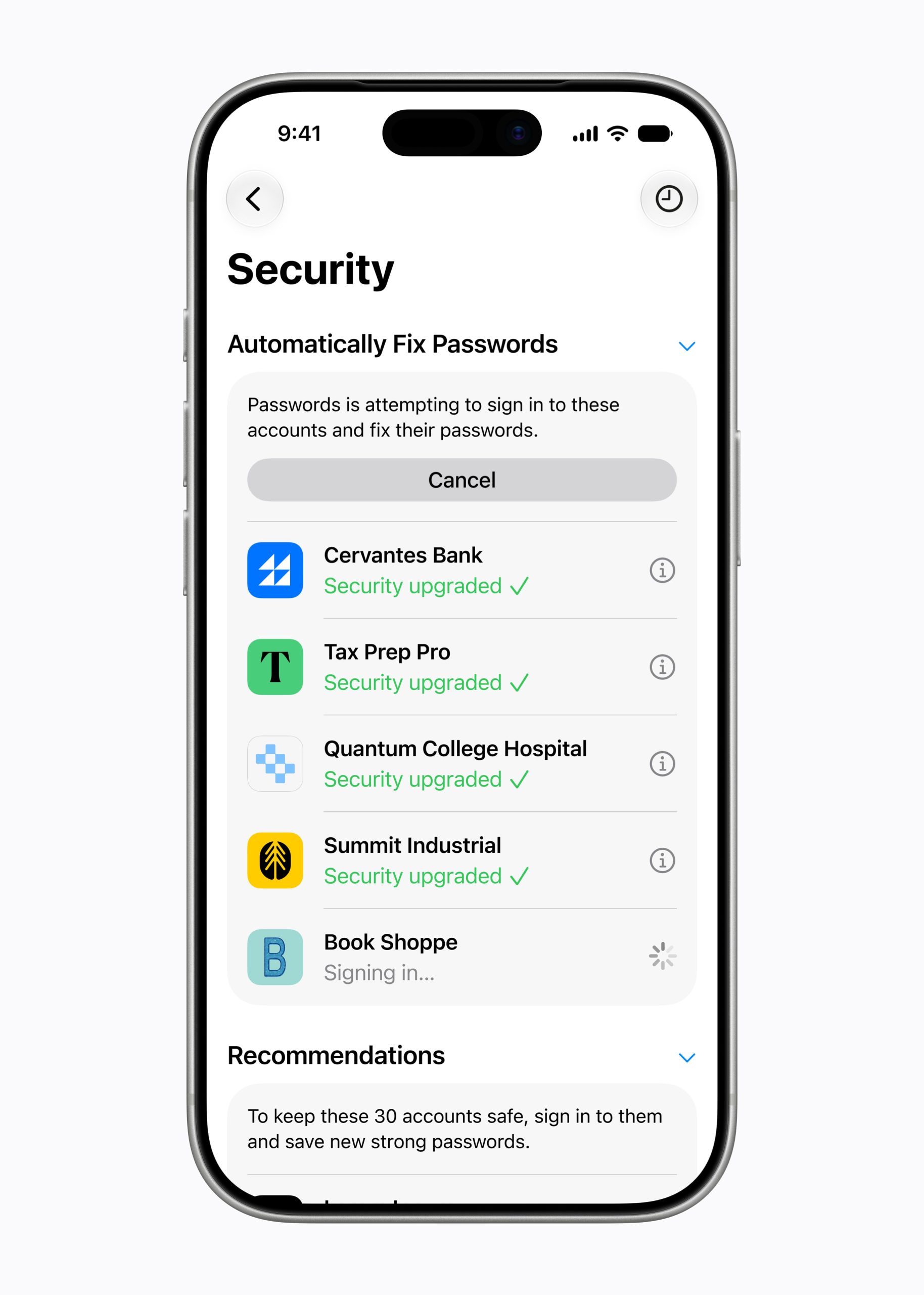 新版密碼app以代理方式透過Apple Intelligence與Safari技術，自動修正相關安全風險。PHOTO / Apple