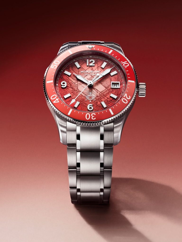 Montblanc萬寶龍Iced Sea系列0 Oxygen日期顯示自動機械腕錶:珊瑚色冰川時光