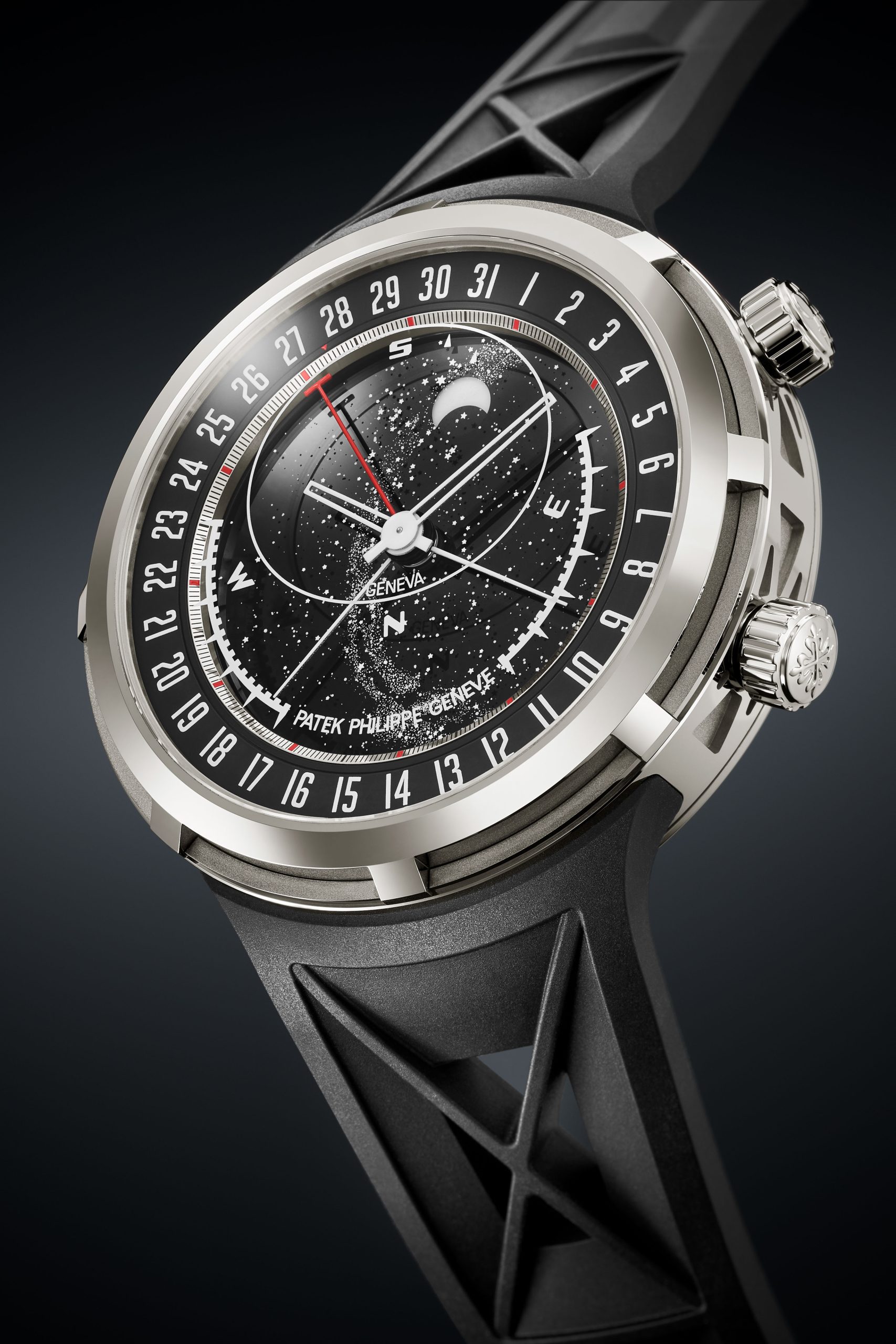 超級複雜功能系列白金腕錶(編號6105G-001)。PHOTO/ PATEK PHILIPPE